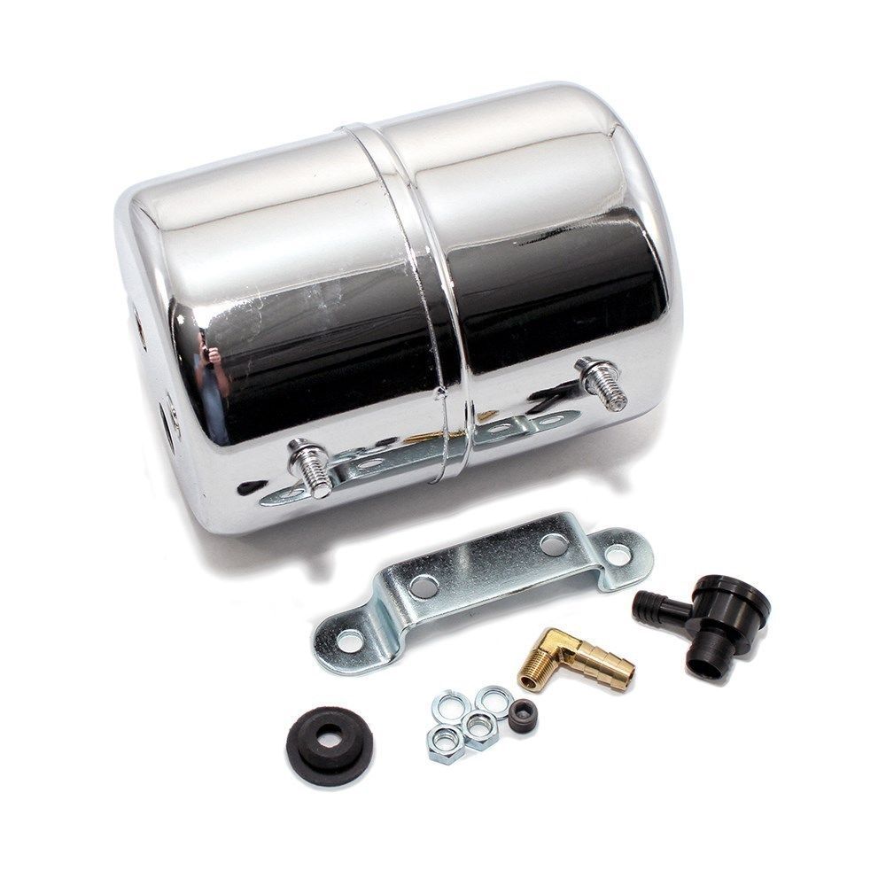 Chrome Vacuum Reservoir Brake Booster Canister with Check Valve and Hardware