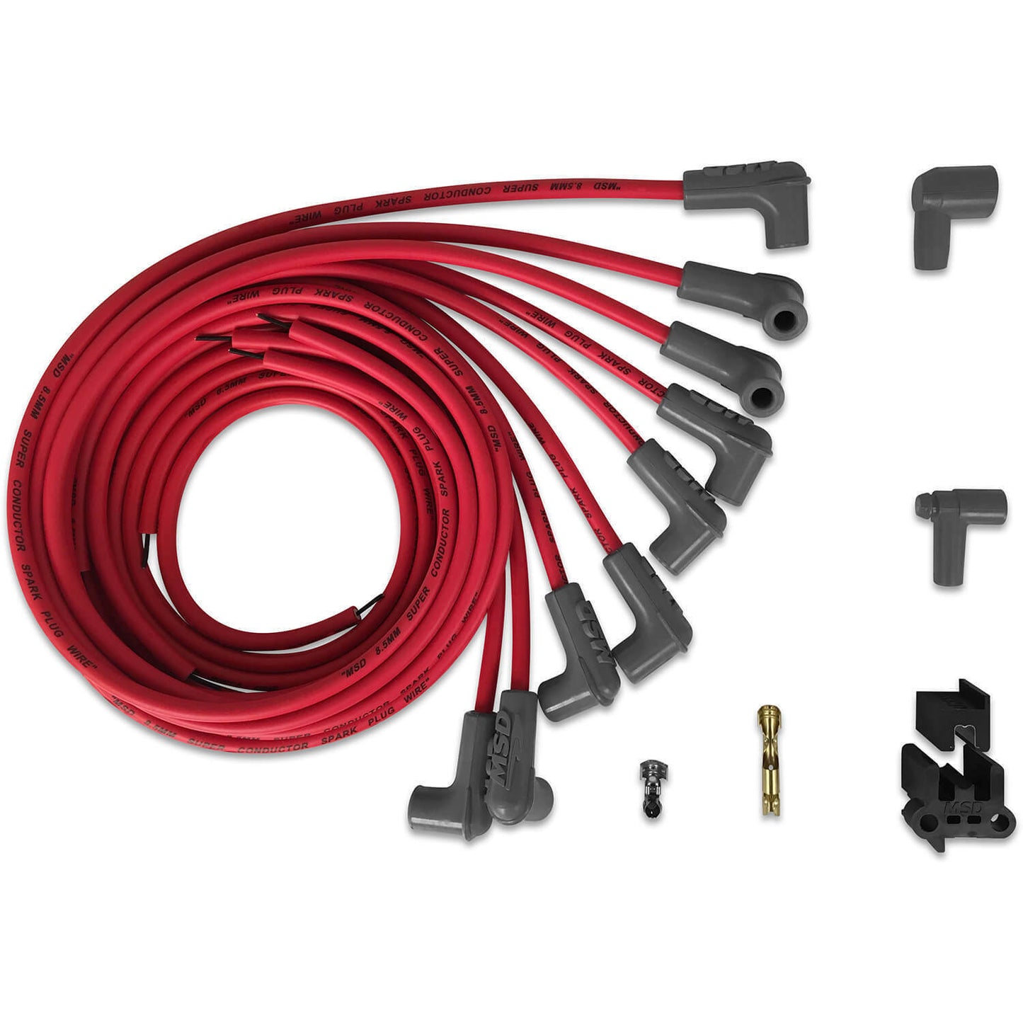 MSD Ignition 31229 Spark Plug Wires Red 8-Cylinder 90 Degree Boots For HEI Cap