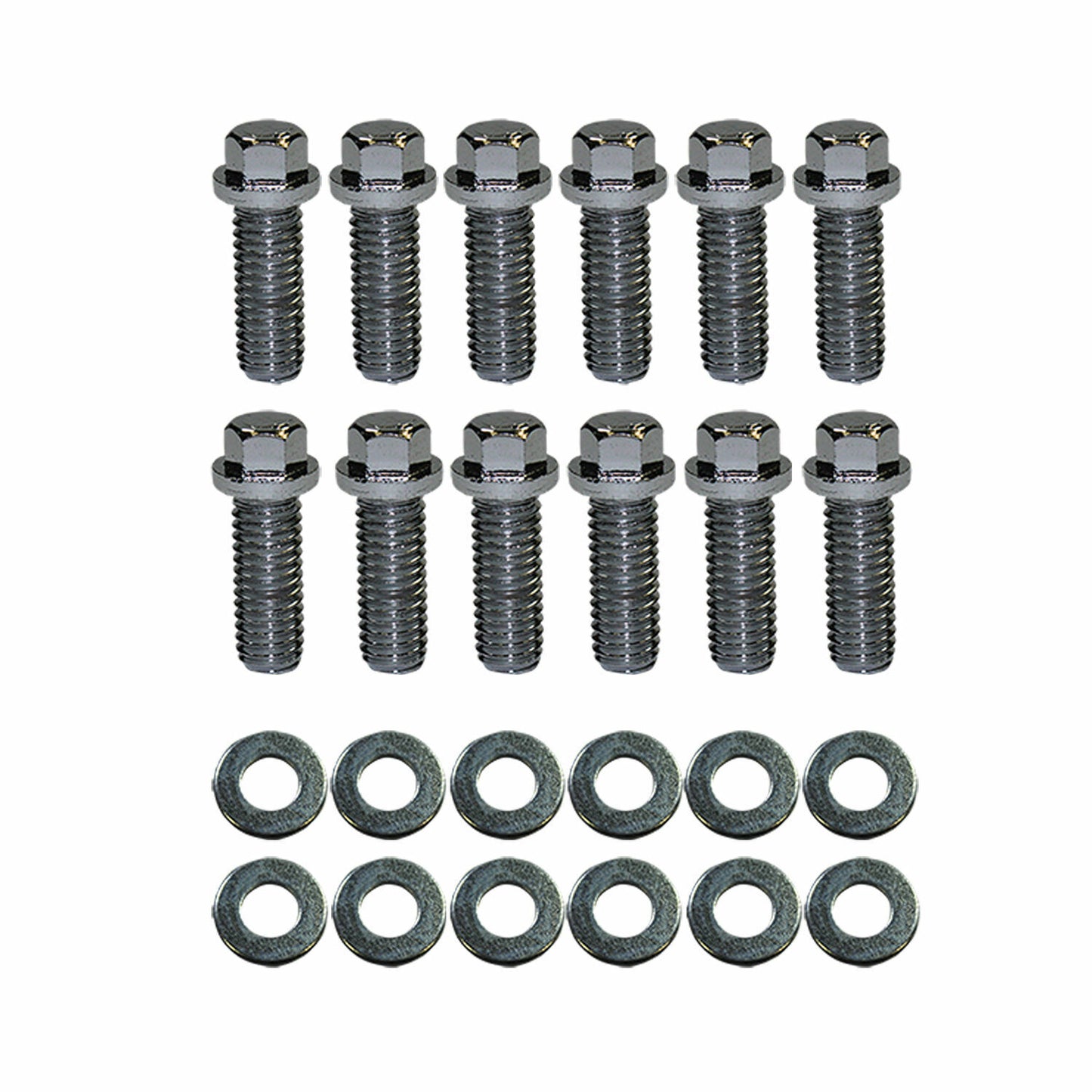 Small Block Chevy V8 Chrome 6pt Intake Manifold Bolt 12pc Kit 3/8"-16 x 1"