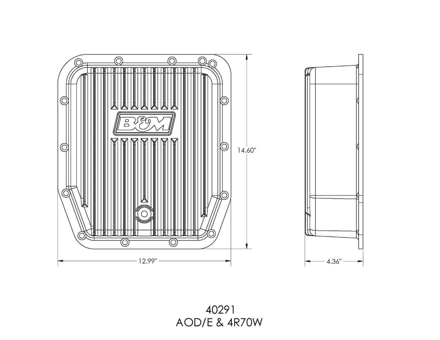 B&M 40291 Finned Cast Aluminum AOD AODE 4R70W Deep Transmission Pan +3 Quarts