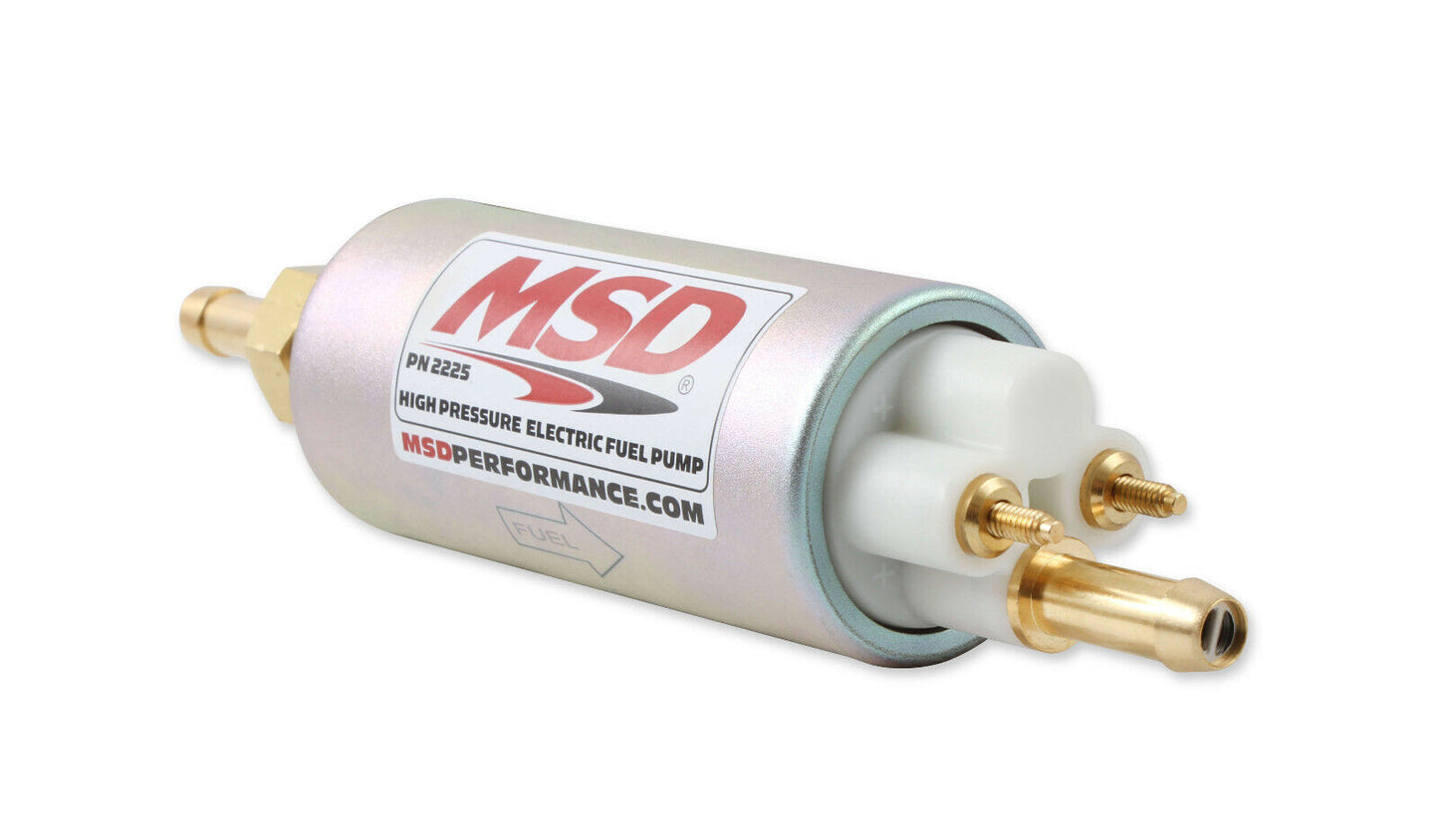 MSD 2225 High Pressure In Line Electric Fuel Pump Capable 525HP @ 48 GPH 43 PSI