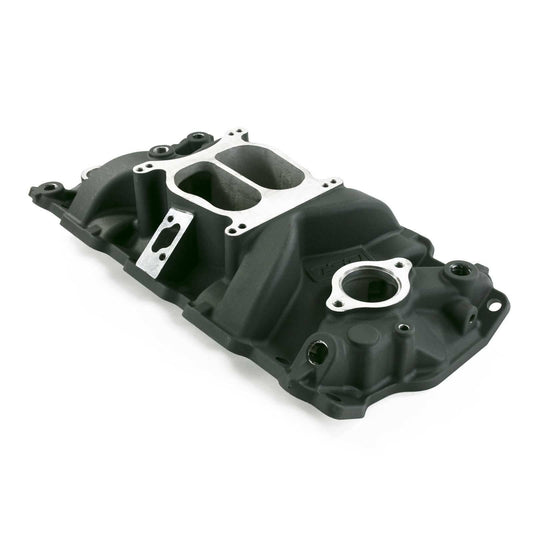 Small Block Chevy Aluminum  Dual Plane Intake Manifold  Black Finish