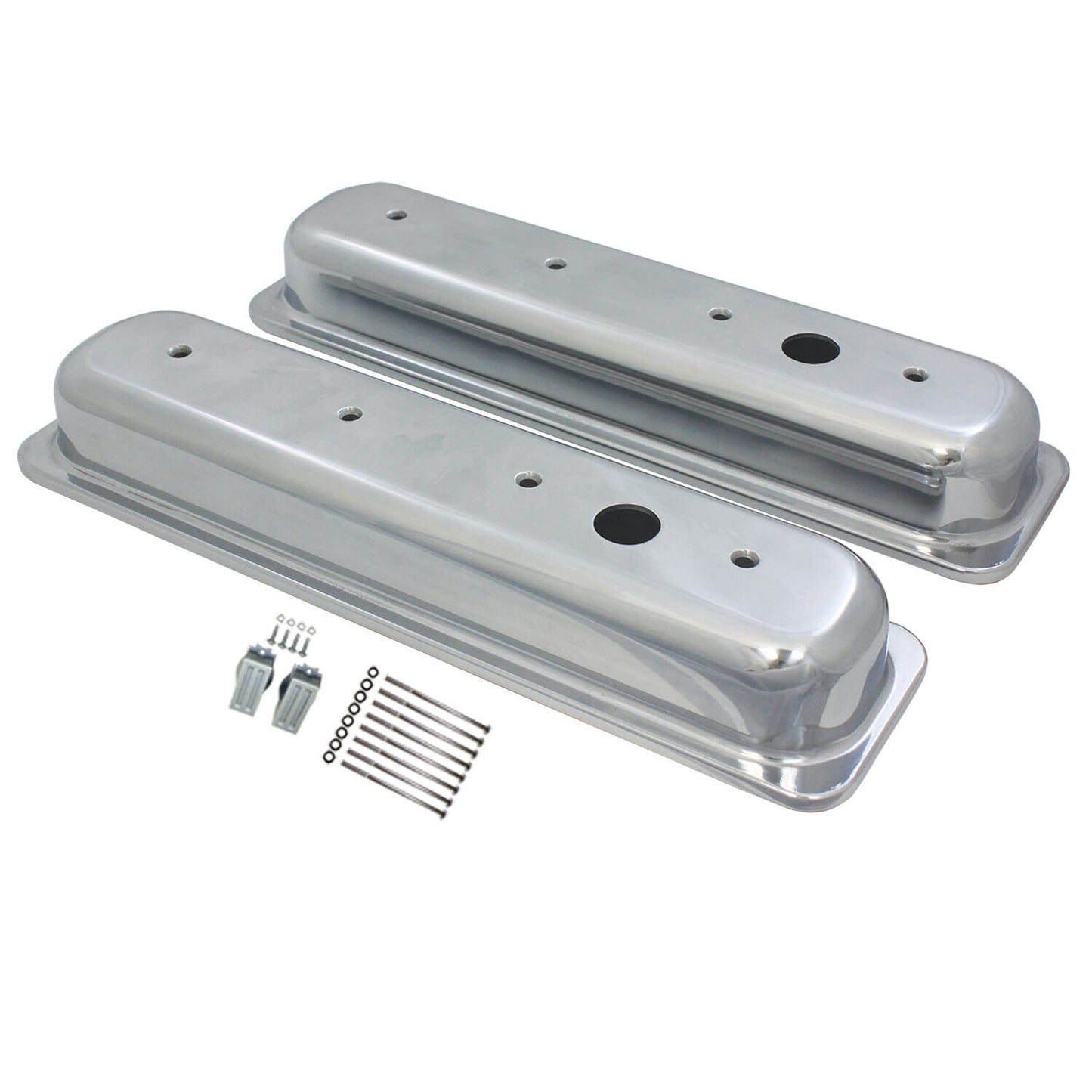 Small Block Chevy V8 Short Polished Center Bolt Aluminum Valve Covers Vortec