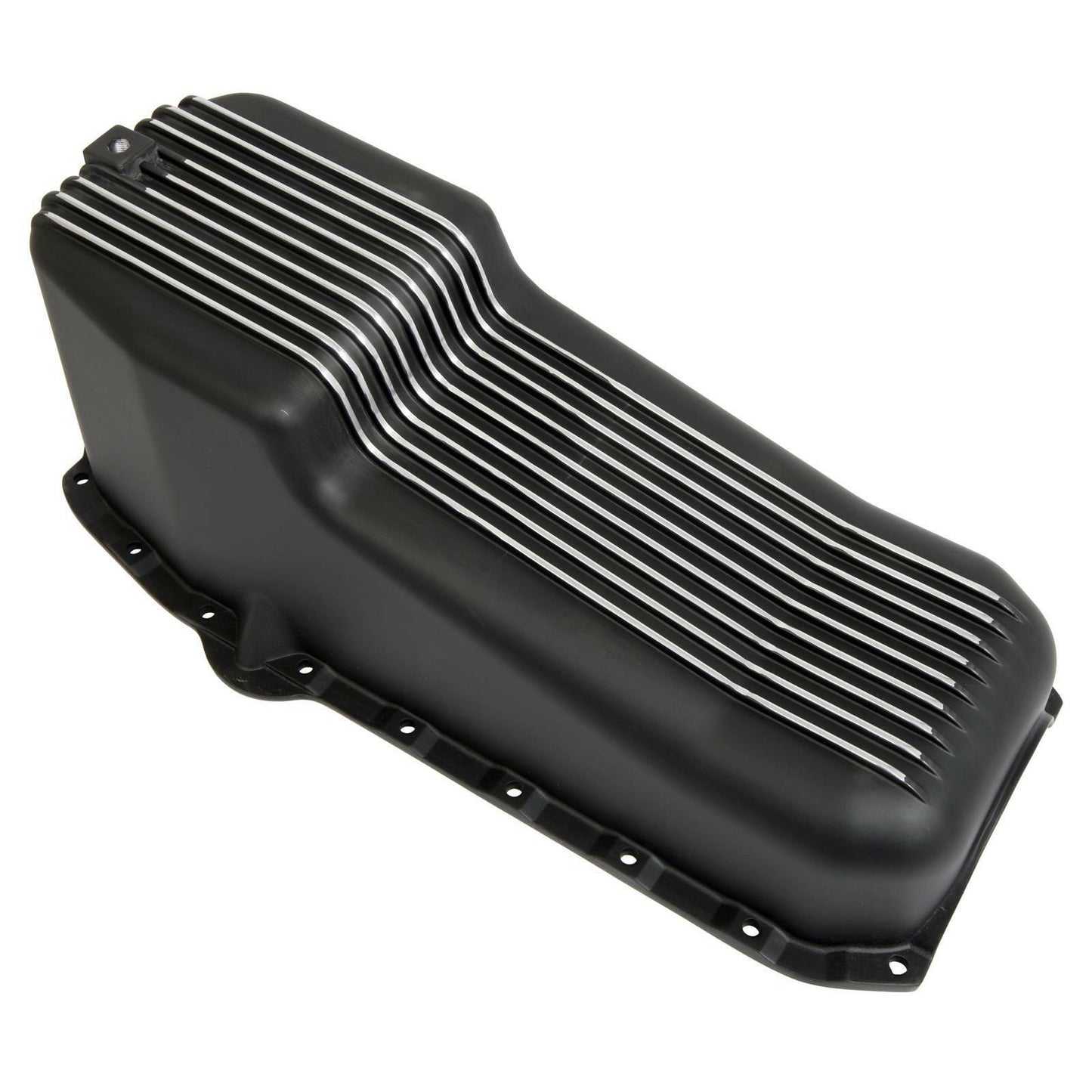 Small Block Chevy V8 Black Aluminum Finned Oil Pan 1955 to 1979