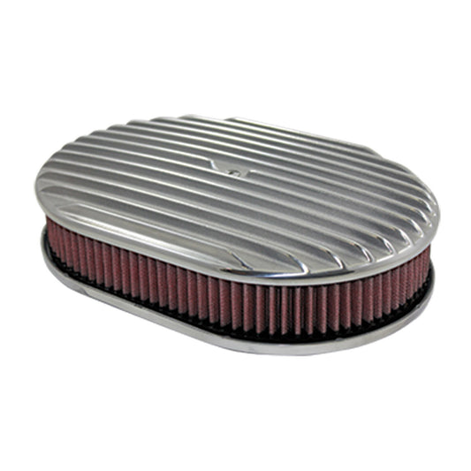 Polished 12 X 2 Oval full Finned Air Cleaner with Reuseable Filter