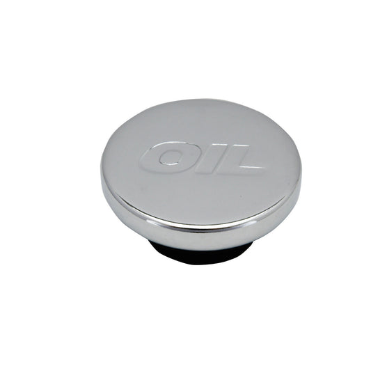 Push In Chrome Covered Rubber Oil Filler Cap 1.25" Hole Embossed " OIL "